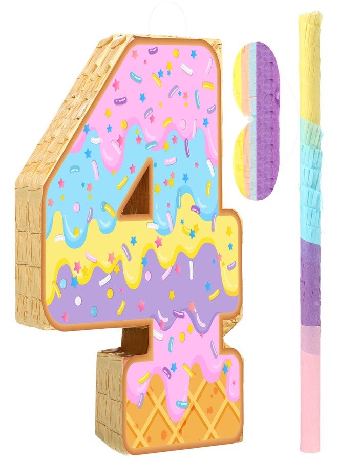 اوريهير مجموعة ألعاب آيس كريم بينياتا صيفية من Aoriher، تتضمن بينياتا أرقام صيفية مع عصا مضرب وقناع للعينين وورق ملون لحفلات أعياد الميلاد وحفلات استقبال المولود الجديد (رقم 4). - Image 1