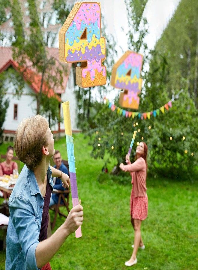 اوريهير مجموعة ألعاب آيس كريم بينياتا صيفية من Aoriher، تتضمن بينياتا أرقام صيفية مع عصا مضرب وقناع للعينين وورق ملون لحفلات أعياد الميلاد وحفلات استقبال المولود الجديد (رقم 4). - Image 2