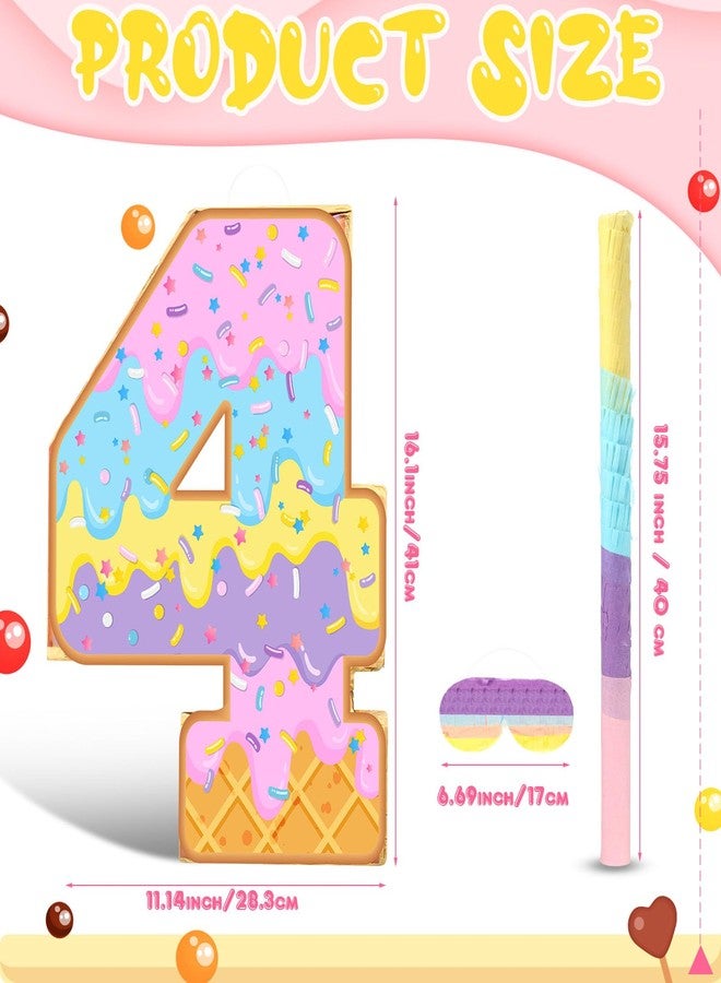 اوريهير مجموعة ألعاب آيس كريم بينياتا صيفية من Aoriher، تتضمن بينياتا أرقام صيفية مع عصا مضرب وقناع للعينين وورق ملون لحفلات أعياد الميلاد وحفلات استقبال المولود الجديد (رقم 4). - Image 4