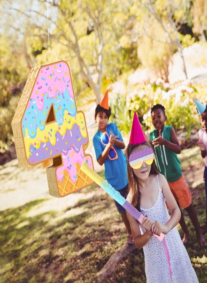 اوريهير مجموعة ألعاب آيس كريم بينياتا صيفية من Aoriher، تتضمن بينياتا أرقام صيفية مع عصا مضرب وقناع للعينين وورق ملون لحفلات أعياد الميلاد وحفلات استقبال المولود الجديد (رقم 4). - Image 3