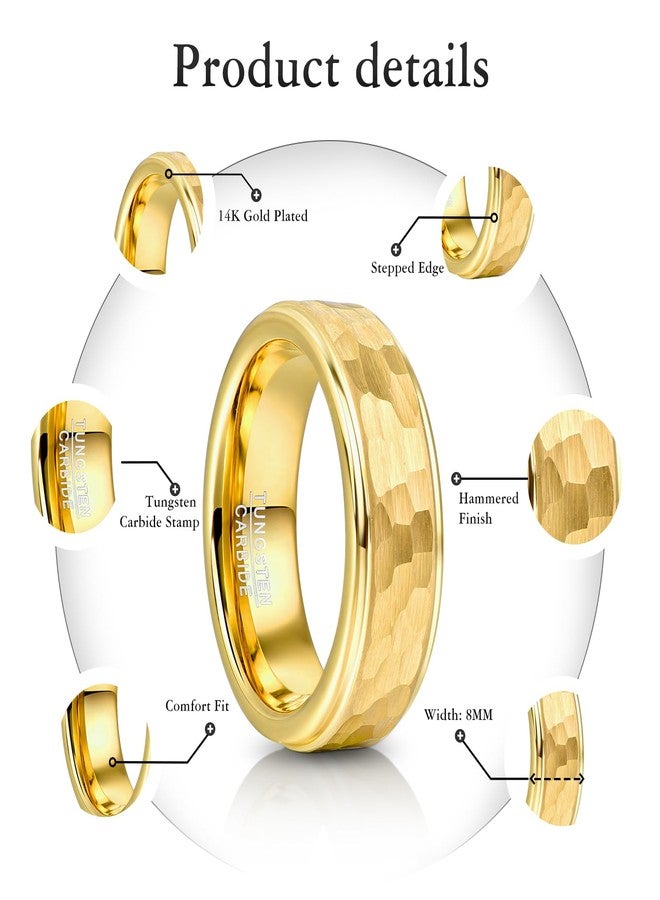 NUNCAD Mens Wedding Band Gold Plated Hammered Tungsten Carbide Ring Brushed Finish Stepped Edges Comfort Fit Size 12 - Image 5