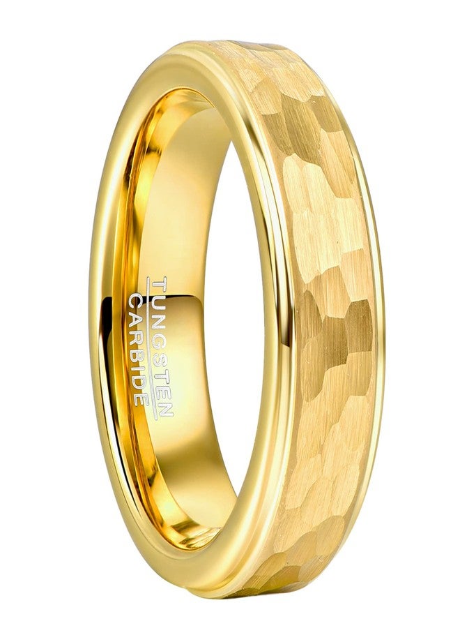 NUNCAD Mens Wedding Band Gold Plated Hammered Tungsten Carbide Ring Brushed Finish Stepped Edges Comfort Fit Size 12 - Image 1