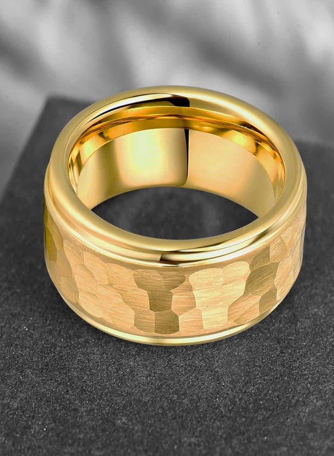 NUNCAD Mens Wedding Band Gold Plated Hammered Tungsten Carbide Ring Brushed Finish Stepped Edges Comfort Fit Size 12 - Image 2