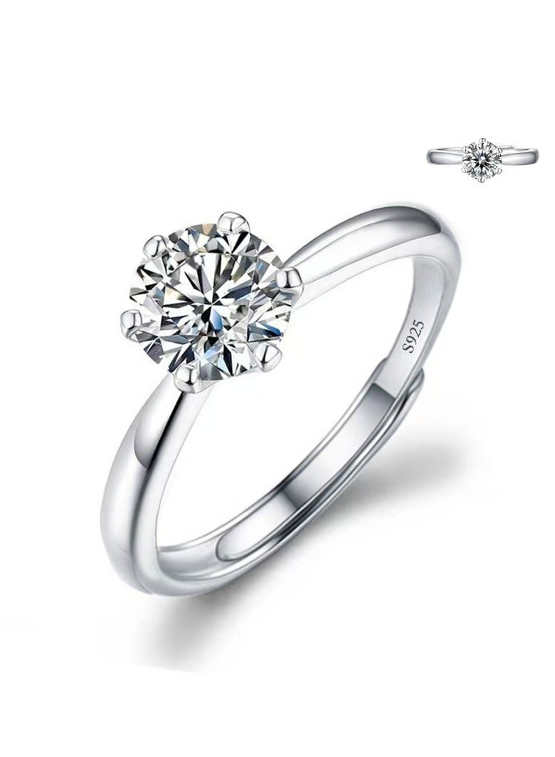 ممتاز خاتم خطوبة نسائي بحجر مويزانيت عيار 1 قيراط من فضة استرلينية S925 مطلي بالبلاتين – خاتم وعد فاخر مع علبة هدية، مثالي للمناسبات الخاصة - Image 1