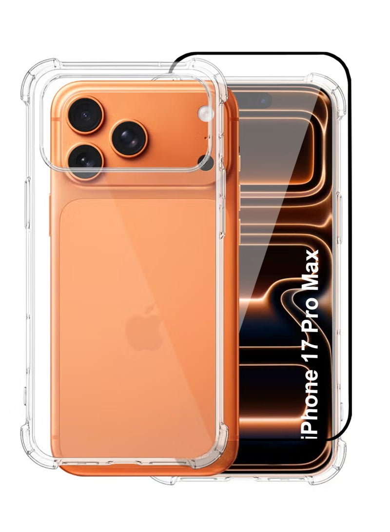 2 in 1 Protection Package For Apple iPhone 17 Pro Max - Ultra Clear Shockproof Case, Edge-to-Edge Screen Protector, anti-yellowing Clear Case, shatter-resistant screen protection, Full Body Protection for Apple iPhone 17 Pro Max