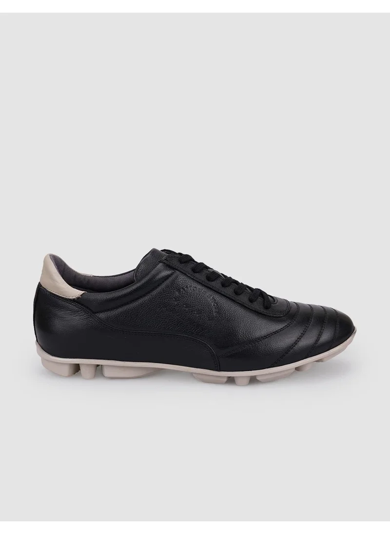 كاباني 100% Genuine Leather Black - White Laced Artificial Turf Shoes