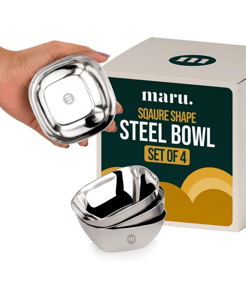 MARU Steel Square Bowl Set of 4200ml Each for KitchenDining Serving Heavy Gauge Deep Katori for More Desert Ice Cream Cravings Multipurpose Bowls for Storing Organizing Salads More - Image 1