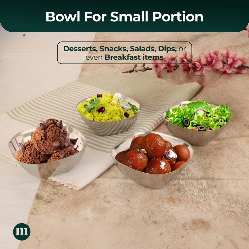MARU Steel Square Bowl Set of 4200ml Each for KitchenDining Serving Heavy Gauge Deep Katori for More Desert Ice Cream Cravings Multipurpose Bowls for Storing Organizing Salads More - Image 3