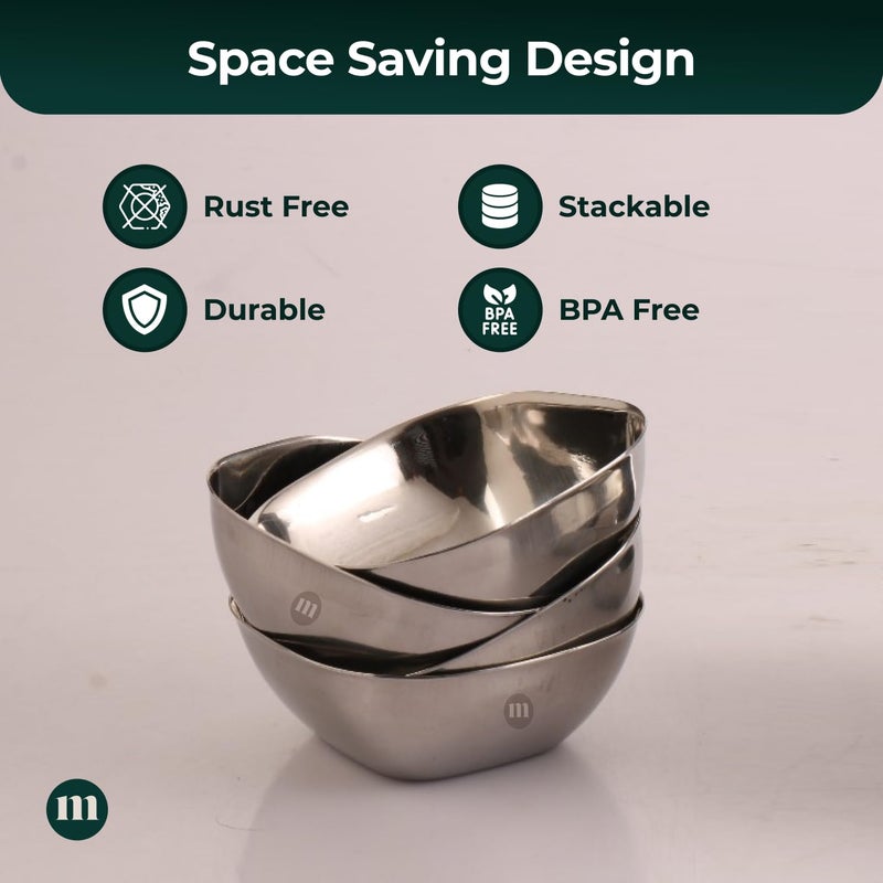 MARU Steel Square Bowl Set of 4200ml Each for KitchenDining Serving Heavy Gauge Deep Katori for More Desert Ice Cream Cravings Multipurpose Bowls for Storing Organizing Salads More - Image 5
