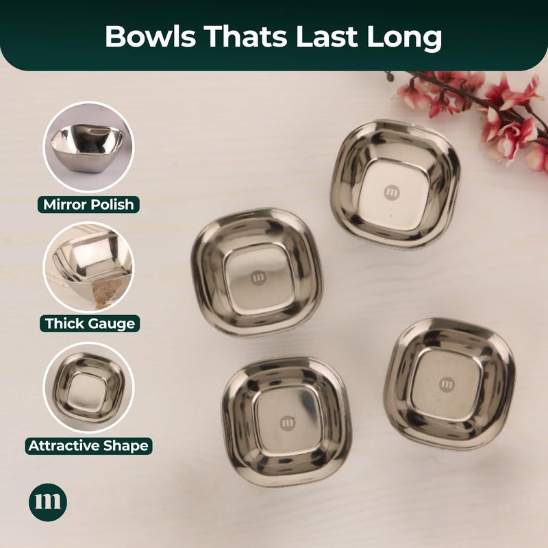 MARU Steel Square Bowl Set of 4200ml Each for KitchenDining Serving Heavy Gauge Deep Katori for More Desert Ice Cream Cravings Multipurpose Bowls for Storing Organizing Salads More - Image 4