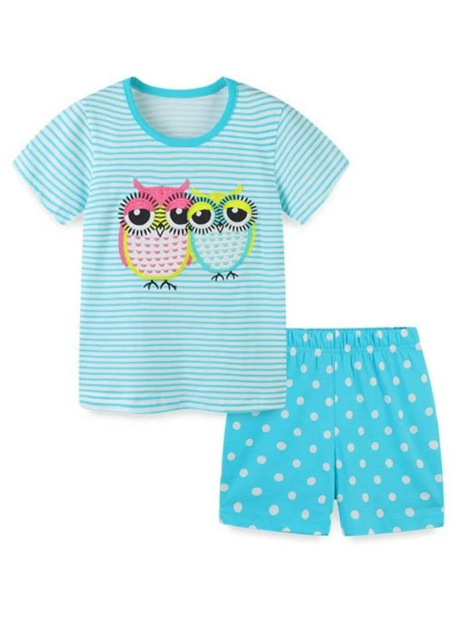 YUNIQEE Blue Crew Neck Short Sleeve Printed Tshirt & Shorts