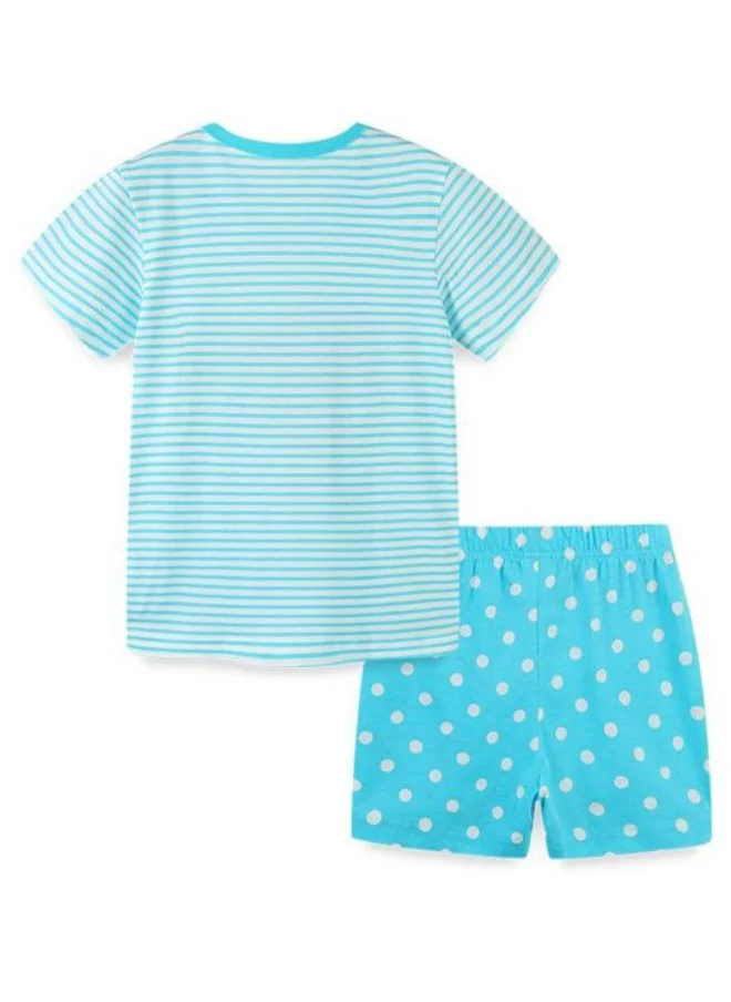 YUNIQEE Blue Crew Neck Short Sleeve Printed Tshirt & Shorts