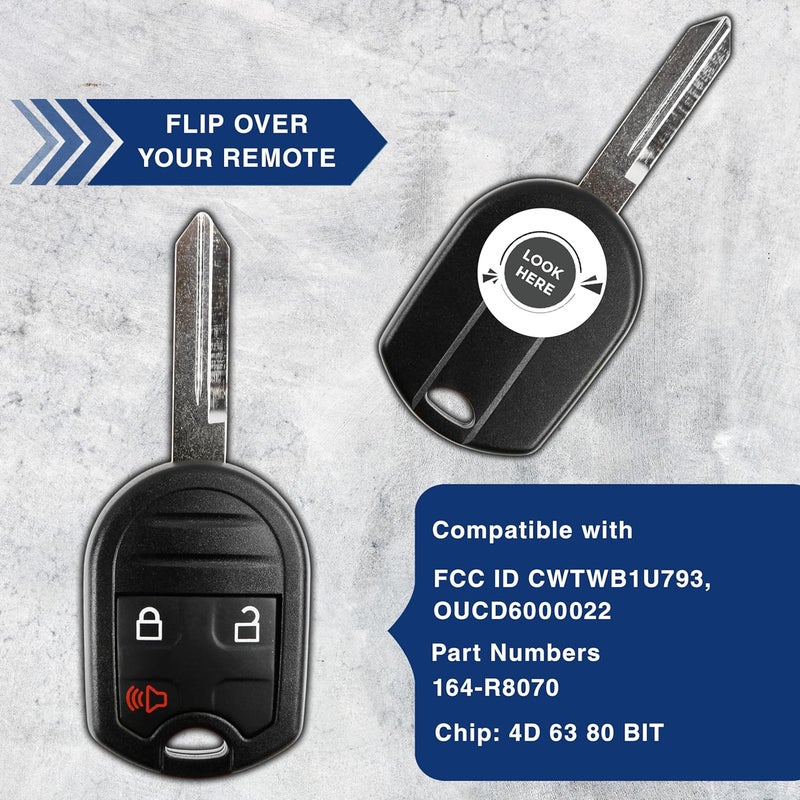 KeylessOption Keyless Entry Remote Control Uncut Blank Car Ignition Key Fob Replacement for CWTWB1U793 (Pack of 2) - Image 5