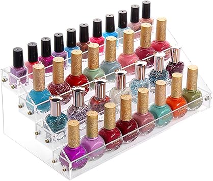 Ejoyous Ejoyous Nail Polisher Organiser Rack Stand 4 Tier Nail Varnish Holder Display Stand Table Top Desktop Acrylic Nail Art Polish Bottle Storage Shelf Stand Rack 31 166 142cm  - Image 1