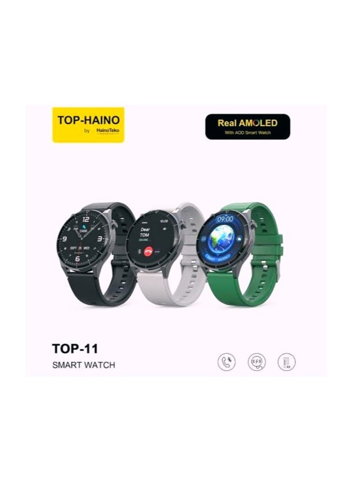 Haino Teko TOP-11: Timeless elegance on your wrist with a true AMOLED display featuring Always On Display (AOD) to continuously show the time and essential information without needing to turn the screen on fully. - Image 1