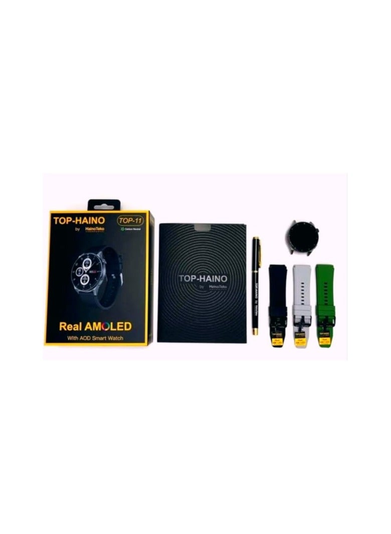 Haino Teko TOP-11: Timeless elegance on your wrist with a true AMOLED display featuring Always On Display (AOD) to continuously show the time and essential information without needing to turn the screen on fully. - Image 2