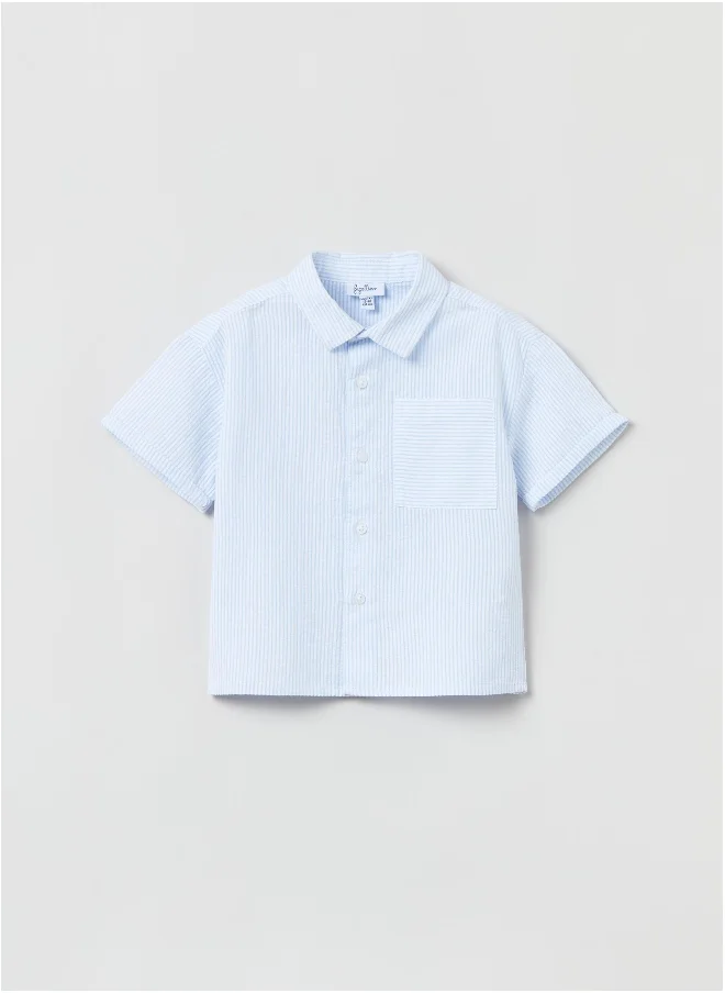 او في اس Seersucker shirt with pocket