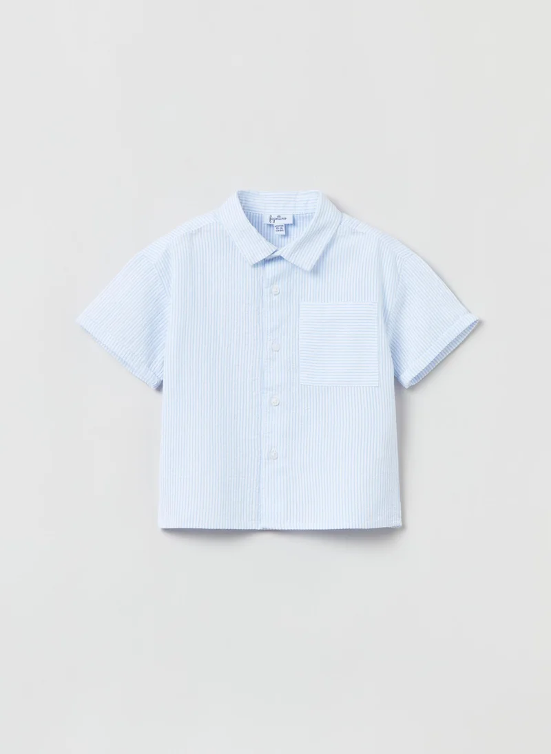 او في اس Seersucker shirt with pocket