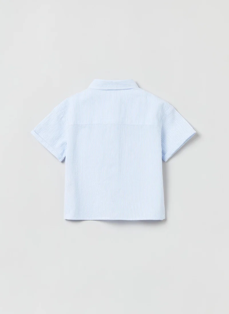 او في اس Seersucker shirt with pocket