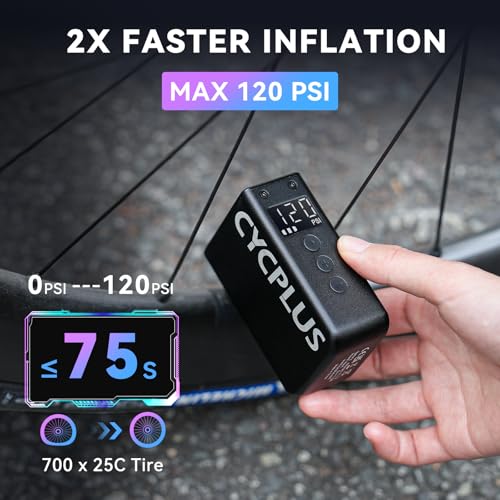 CYCPLUS AS2 Pro Max Tiny Pump Mini with Gauge, Max 120 PSI Cordless Bicycle Air Pump, Auto Stop, with Presta and Schrader Valve for Car, Motorcycle, Bike and Ball (2025 Updated Version) - Image 4