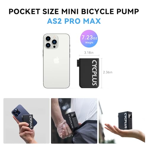 CYCPLUS AS2 Pro Max Tiny Pump Mini with Gauge, Max 120 PSI Cordless Bicycle Air Pump, Auto Stop, with Presta and Schrader Valve for Car, Motorcycle, Bike and Ball (2025 Updated Version) - Image 3