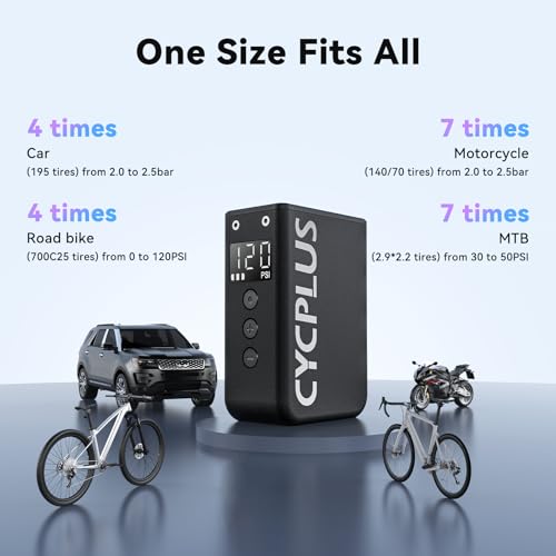 CYCPLUS AS2 Pro Max Tiny Pump Mini with Gauge, Max 120 PSI Cordless Bicycle Air Pump, Auto Stop, with Presta and Schrader Valve for Car, Motorcycle, Bike and Ball (2025 Updated Version) - Image 5