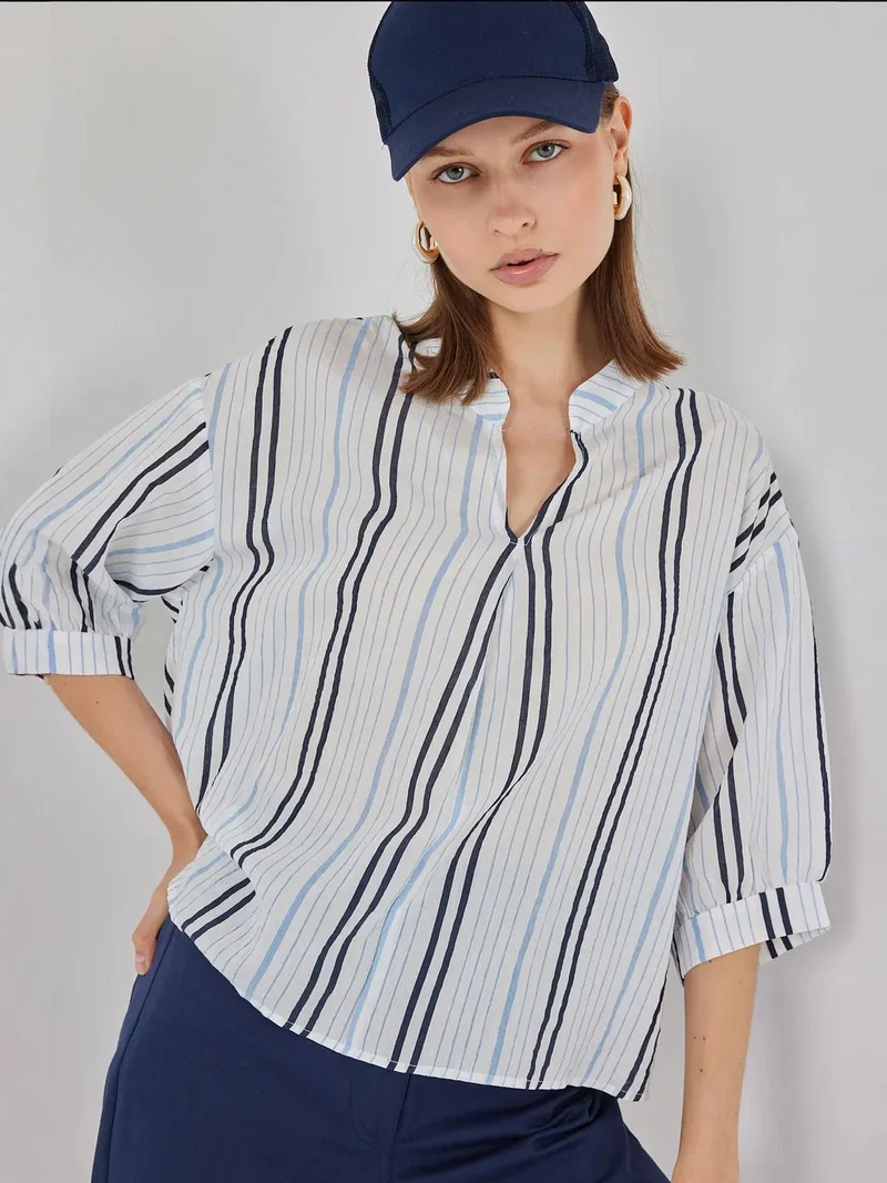 BIG DART BDART Striped V-Neck Blouse