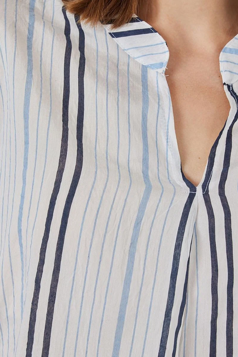 Big Dart Powder Blue BDART Striped V-Neck Blouse for Women | Best Price UAE