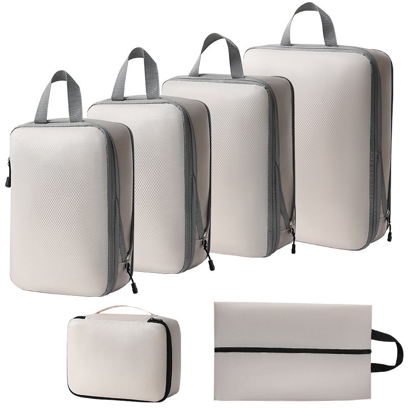 7-Piece Travel Organizer Compression SetThree-piece set + s + shoe bag + bra bag (beige six-piece set) Three-piece set + s + shoe bag + bra bag (beige six-piece set)