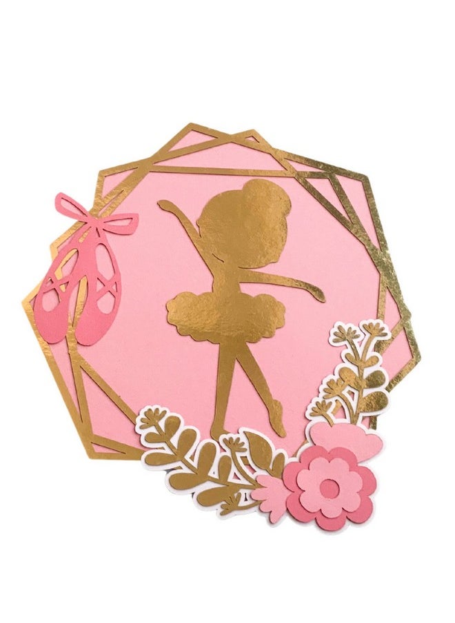 Pinfliers Pinfliers Ballerina Theme Paper Cake Topper, 1 piece, Pink, White and Gold  - Image 1