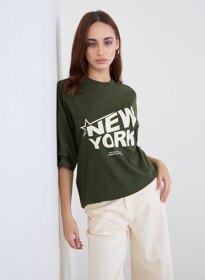 Styli Green Graphic Oversized T-Shirt - Image 1