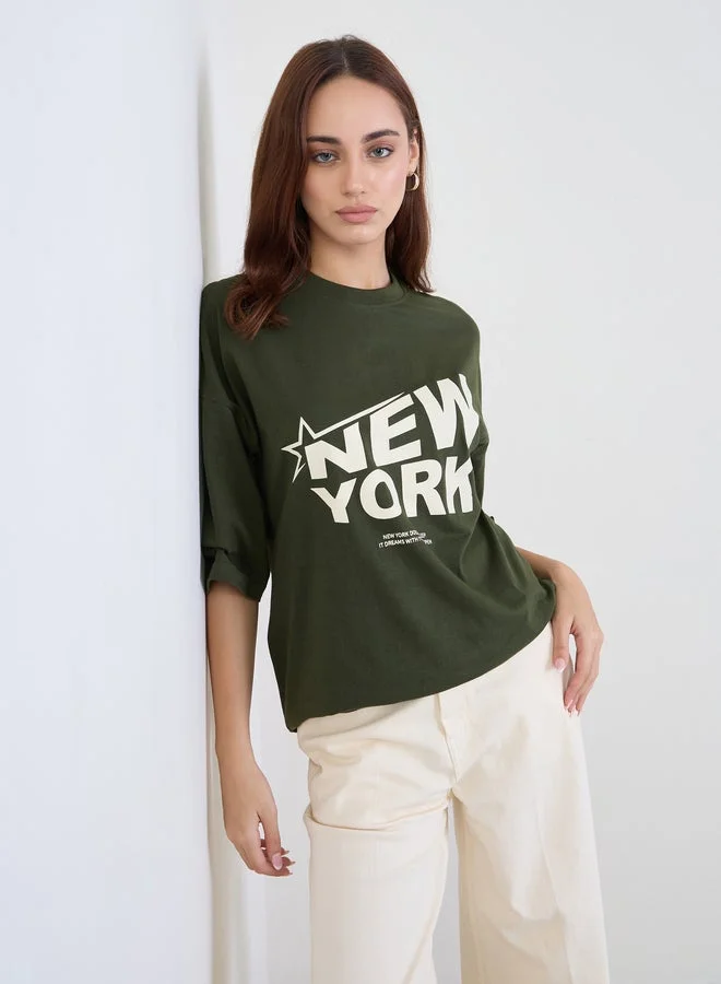 Styli Styli Green Graphic Oversized T-Shirt