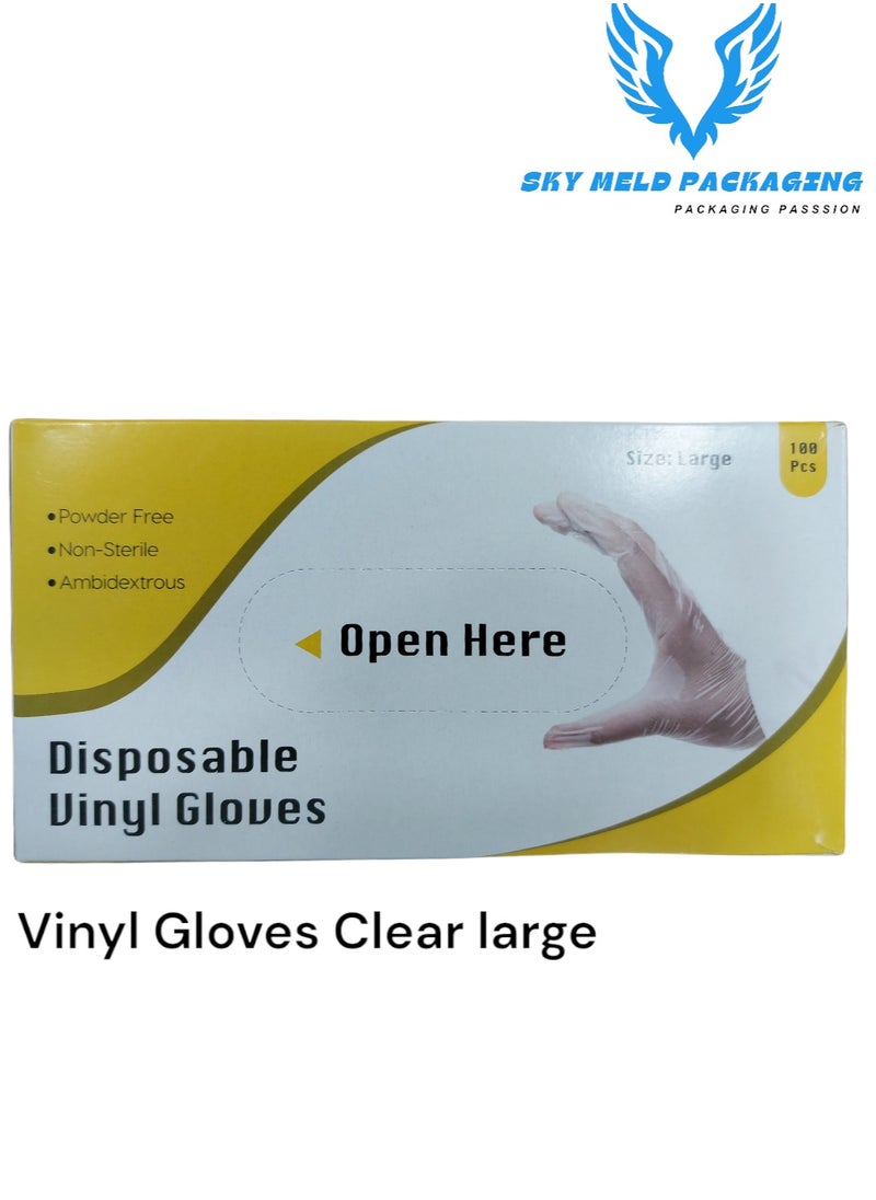 SKY MELD - VINYL GLOVES CLEAR POWDER FREE LARGE 100pcs - pkt - Image 1