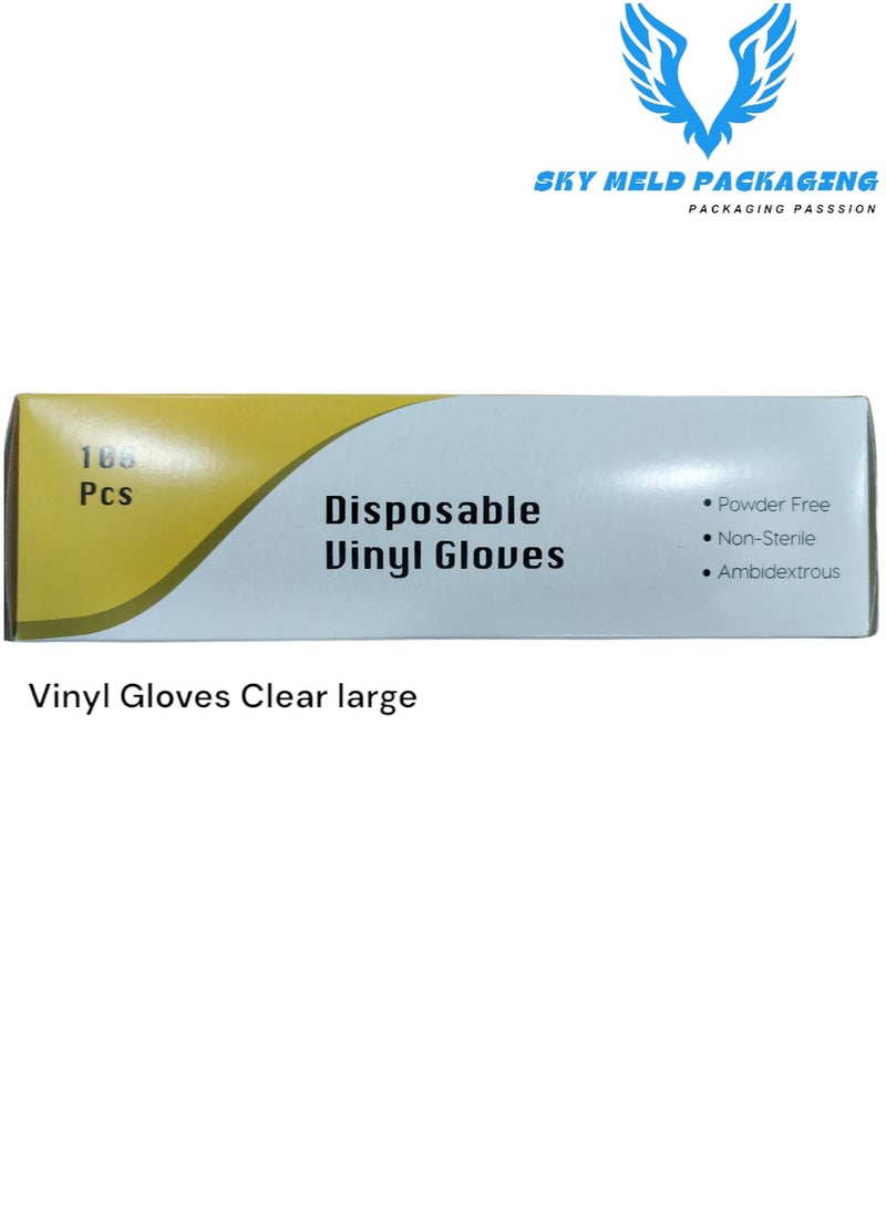 SKY MELD - VINYL GLOVES CLEAR POWDER FREE LARGE 100pcs - pkt - Image 1