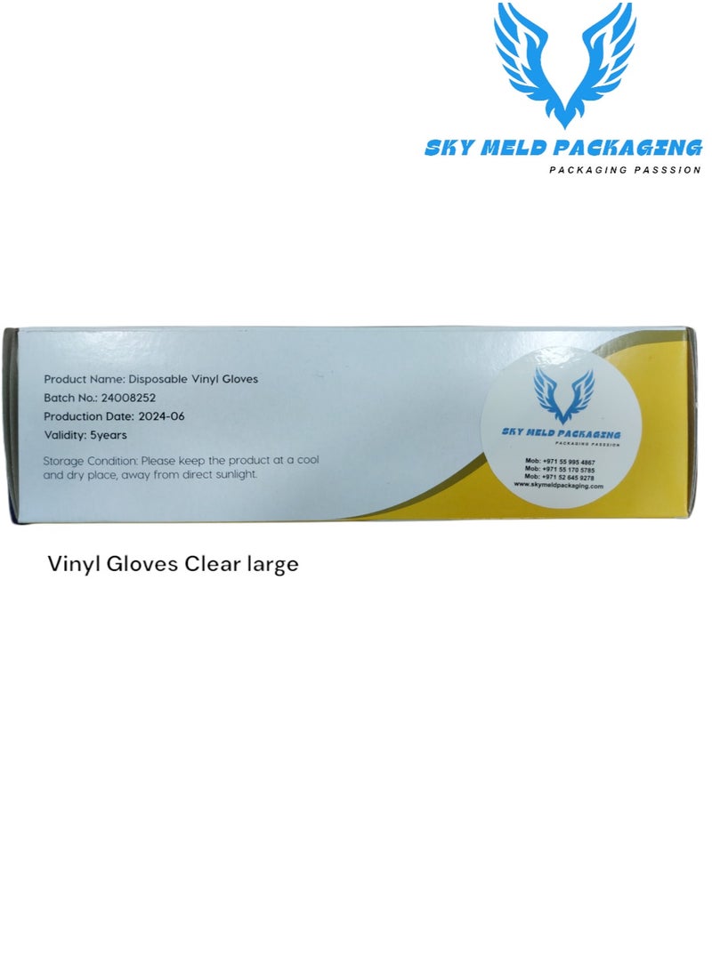 SKY MELD - VINYL GLOVES CLEAR POWDER FREE LARGE 100pcs - pkt - Image 1