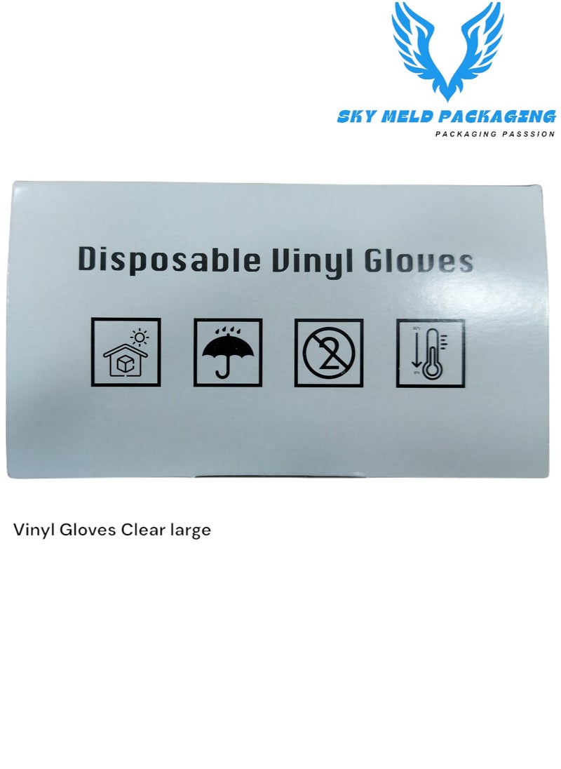 SKY MELD - VINYL GLOVES CLEAR POWDER FREE LARGE 100pcs - pkt - Image 1