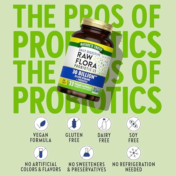 Nature's Truth Raw Flora Probiotics with Prebiotics | 30 Billion CFU | 33 Daily Digestive Capsules | Vegan, Non-GMO & Gluten Free Supplement for Women and Men - Image 4