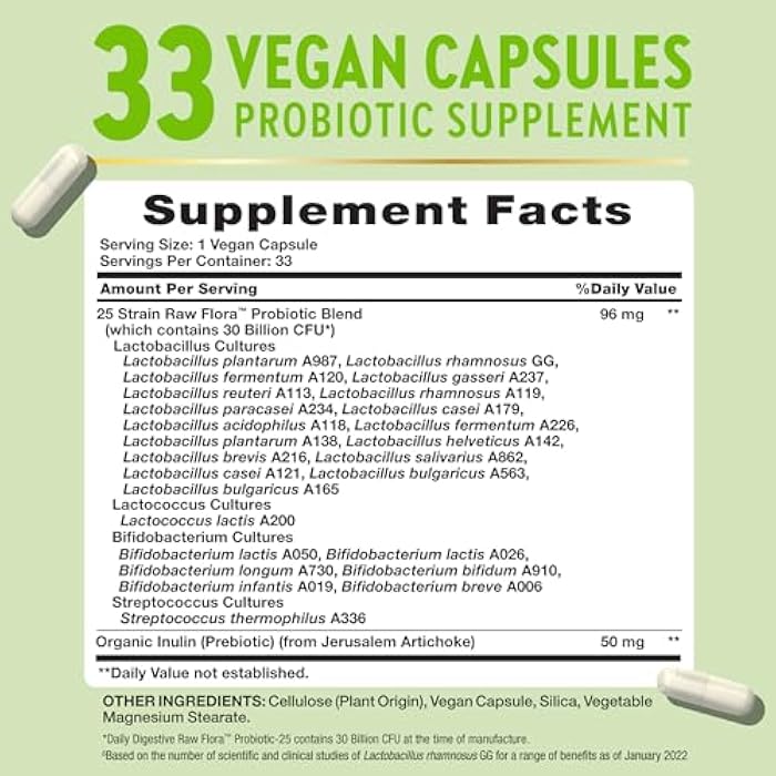 Nature's Truth Raw Flora Probiotics with Prebiotics | 30 Billion CFU | 33 Daily Digestive Capsules | Vegan, Non-GMO & Gluten Free Supplement for Women and Men - Image 2