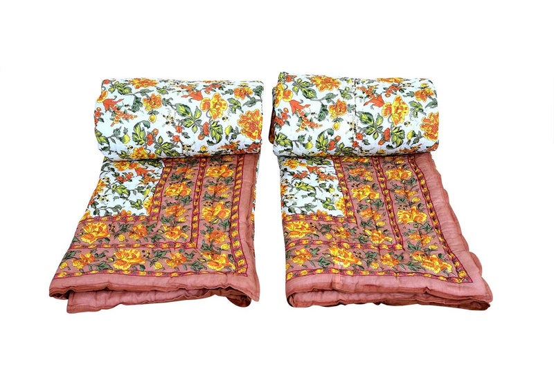 SAMRADHI Traditional Famous Jaipuri Beautiful Floral Print in Multi Colour Jaipuri RajaiRazaiQuilt SingleSingle Bed QuiltComforterAC QuiltAC Comforter Set of 2 - Image 1