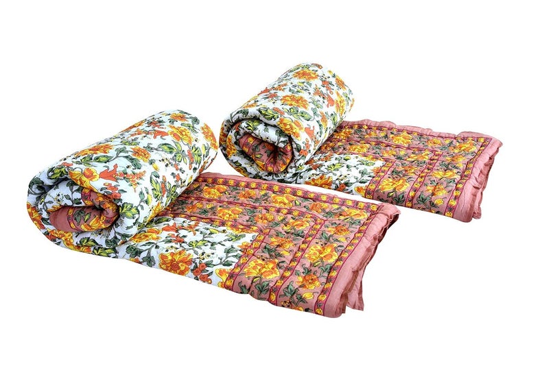 SAMRADHI Traditional Famous Jaipuri Beautiful Floral Print in Multi Colour Jaipuri RajaiRazaiQuilt SingleSingle Bed QuiltComforterAC QuiltAC Comforter Set of 2 - Image 2