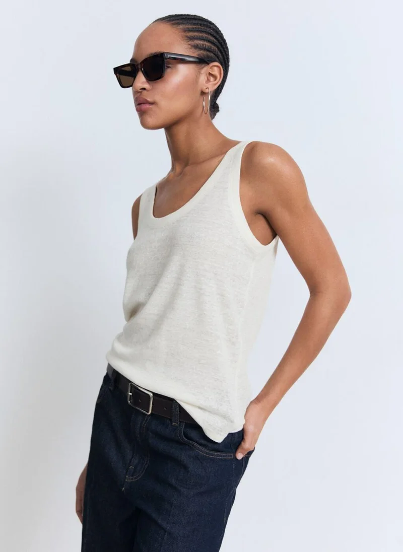 MANGO Linen top with sleeves