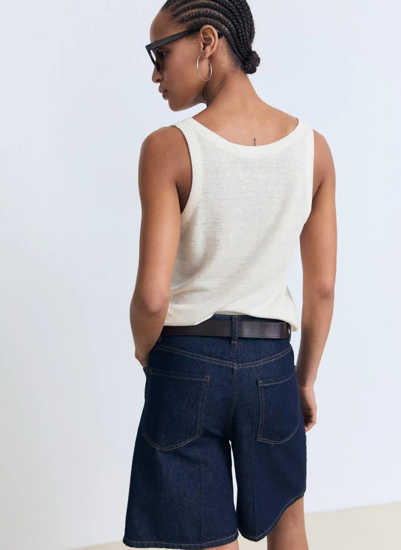 MANGO Linen top with sleeves
