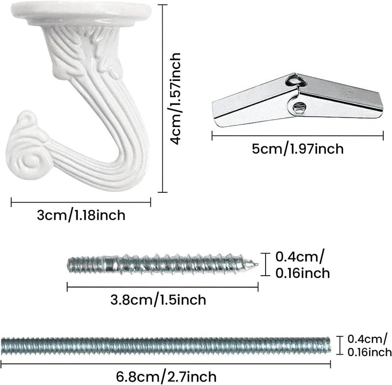 Odowalker 6 Sets Ceiling Hooks White Heavy Duty Swag Hooks with Steel Screws Bolts and Toggle Wings for Hanging Plants Ceiling Installation Cavity Wall Fixing - Image 2
