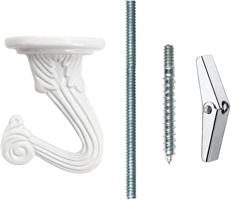 Odowalker 6 Sets Ceiling Hooks White Heavy Duty Swag Hooks with Steel Screws Bolts and Toggle Wings for Hanging Plants Ceiling Installation Cavity Wall Fixing - Image 3