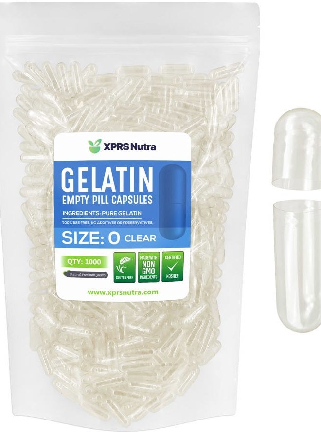 XPRS Nutra Capsules Express- Size 0 Clear Empty Gelatin Capsules 1000 Count - Kosher and Halal - Pure Gelatin Pill Capsule - DIY Powder Filling - Image 1