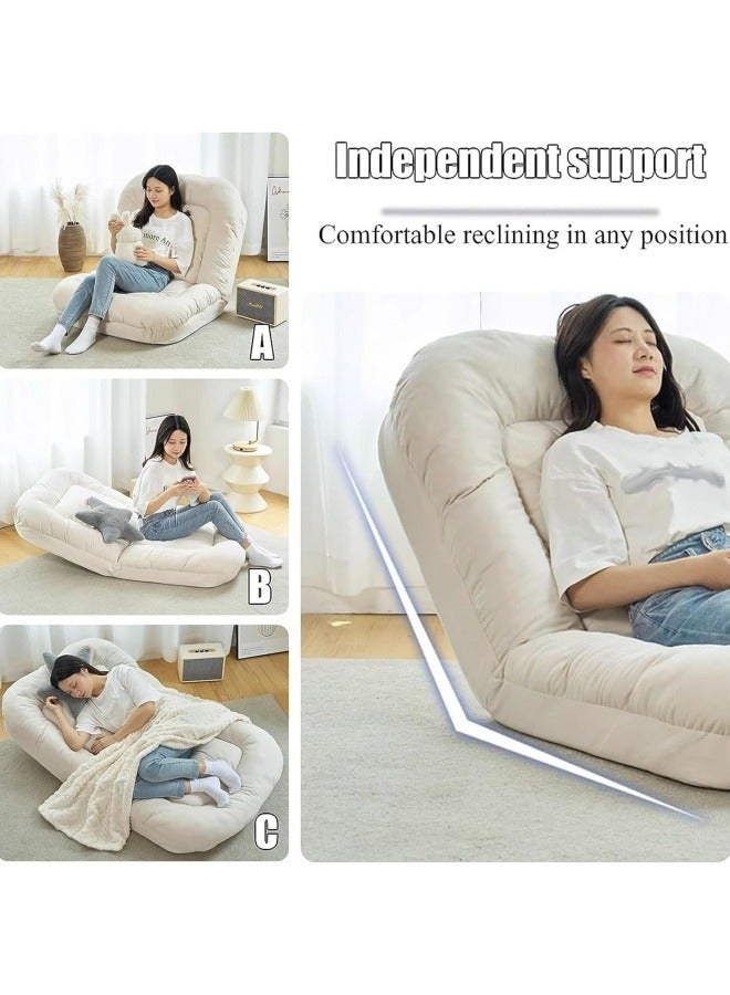 GGEROU Sofa Bed Softly Cushioned, Bean Bag Couch with 5 Gear Adjustment Sofa Bed Removable Washable Cover White 65x65x85 cm 1 seater - Image 2