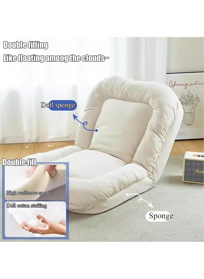 GGEROU Sofa Bed Softly Cushioned, Bean Bag Couch with 5 Gear Adjustment Sofa Bed Removable Washable Cover White 65x65x85 cm 1 seater - Image 4