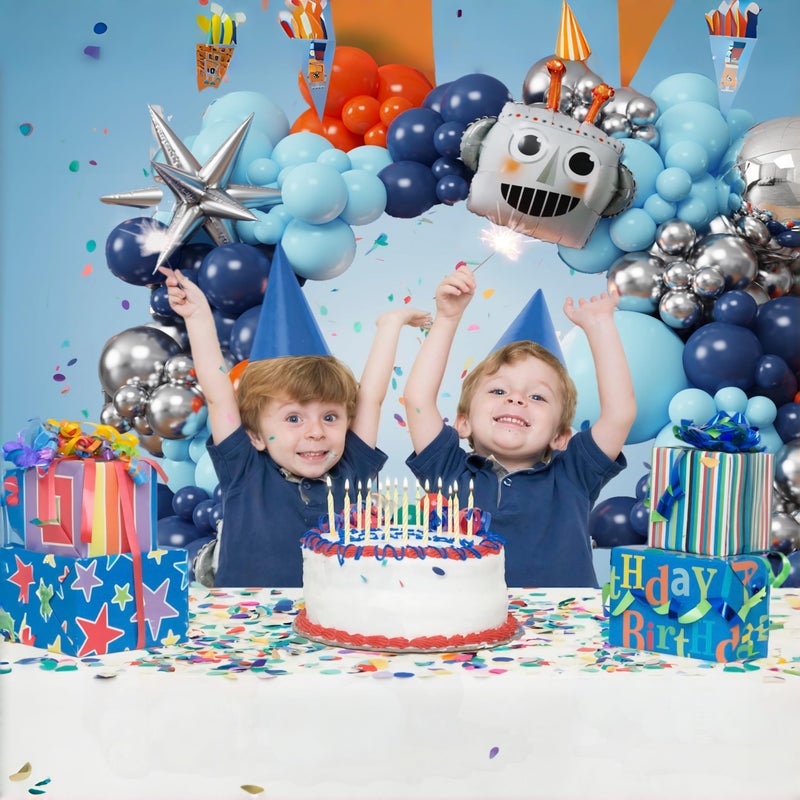 UAEYW 150Pcs Robot Balloon Arch Kit with Robot & Explosion Star Foil Balloons - Blue, Silver, Orange Balloons Arch Supplies for Robotics for Party, Sci-Fi Themed Birthday & Baby Shower (Blue Orange) - Image 3
