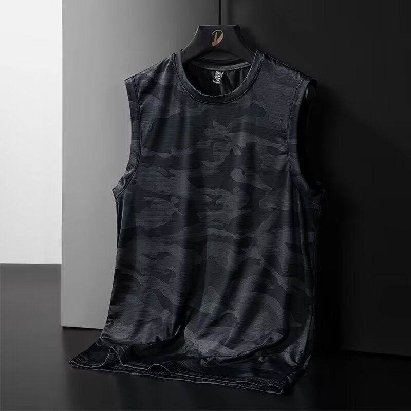 Breathable Quick-Dry Camo Ice-Silk Mens Tank Black  - Image 5