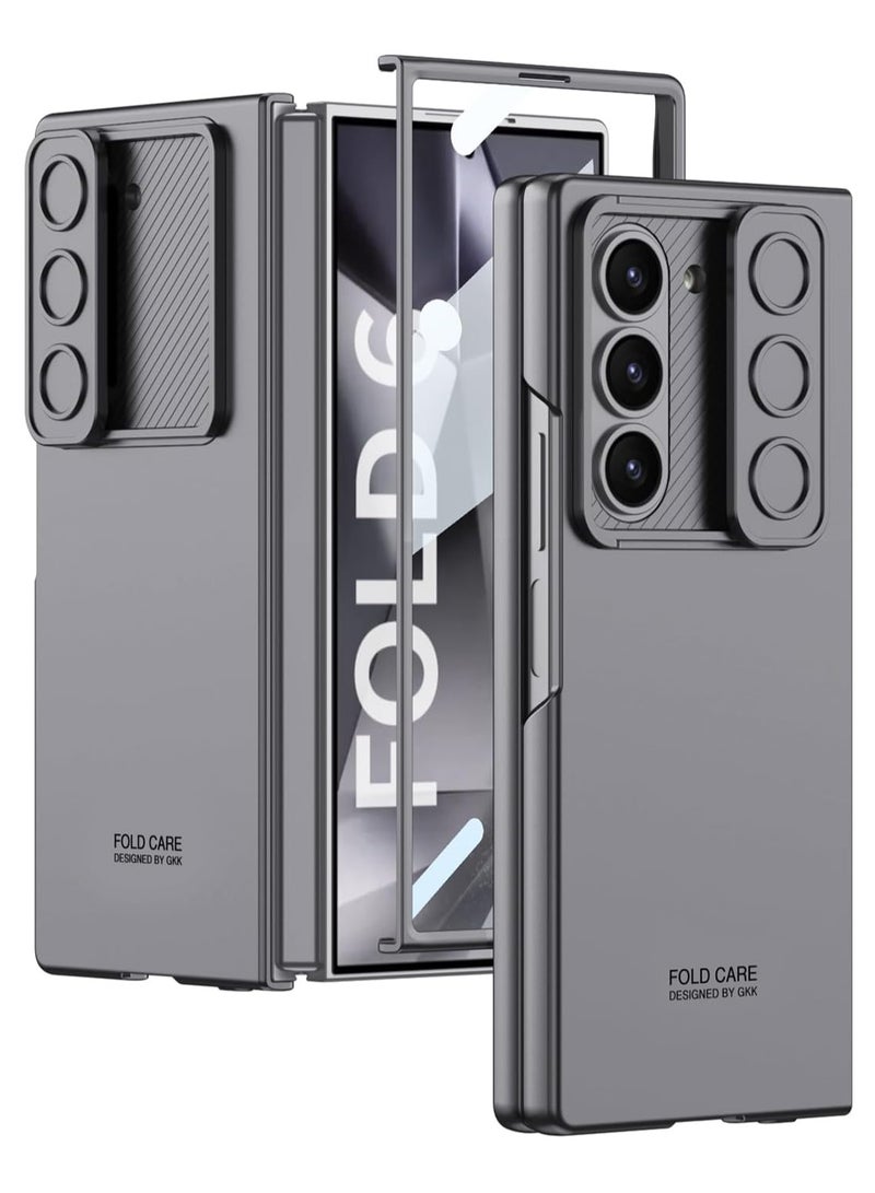 جراب GKK لهاتف Samsung Galaxy Z Fold 6، مع واقي شاشة وغطاء كاميرا منزلق، مقاوم للصدمات، جراب صلب من البولي كربونات لهاتف Samsung Galaxy Z Fold 6. رمادي - Image 1